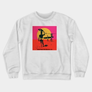 Summer Beach Scene with Surfers Crewneck Sweatshirt